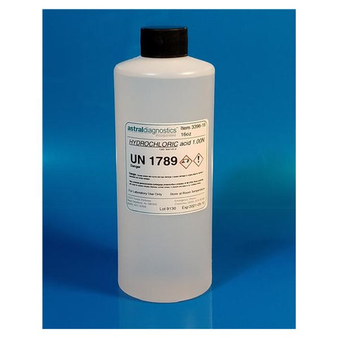 Astral Diagnostics Hydrochloric Acid Reagent Clear Plastic 0.01 Normal 16oz Bottle Each/BT - 3396-16