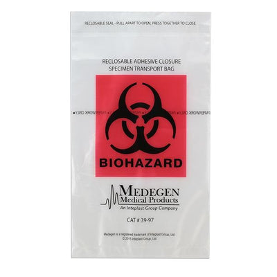 Medegen Medical Products, LLC Specimen Transport Bag Clear/Black/Red Reclosable Adhesive 1000/Ca - 39-97