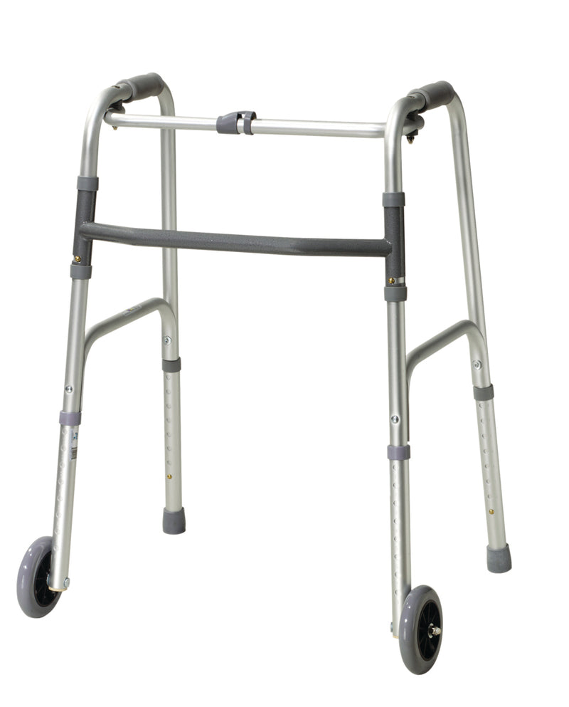 Folding 2-button walker, 5" wheels-glides, adult, case of 4