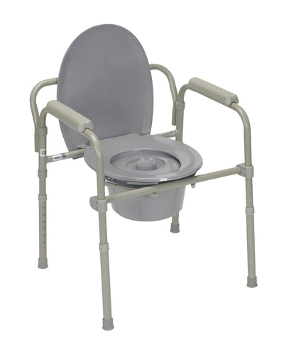 Commode with fixed arms, steel, adjustable height, 1 each 