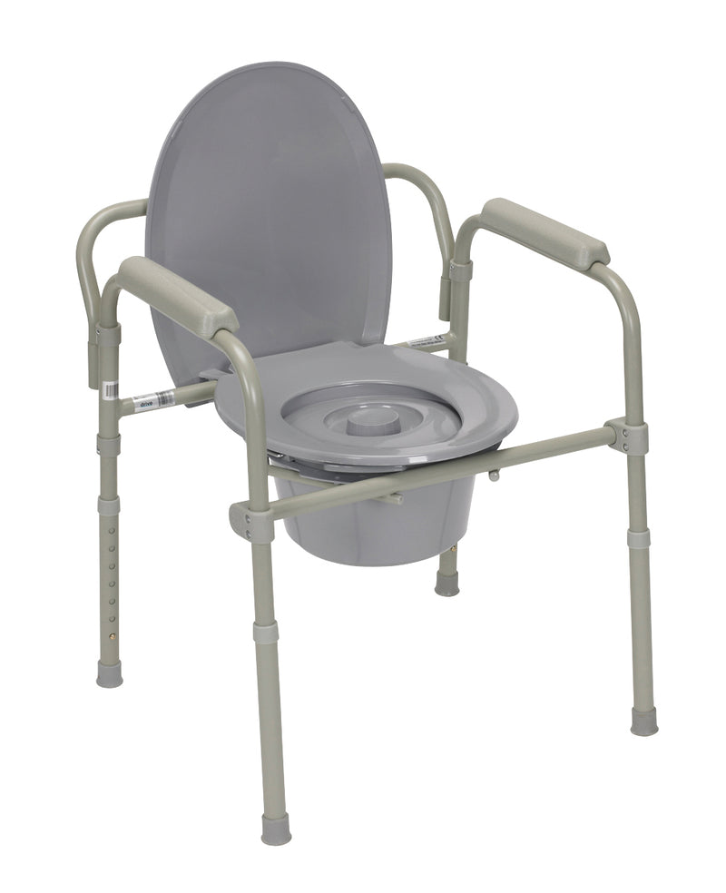 Commode with fixed arms, steel, adjustable height, 1 each 