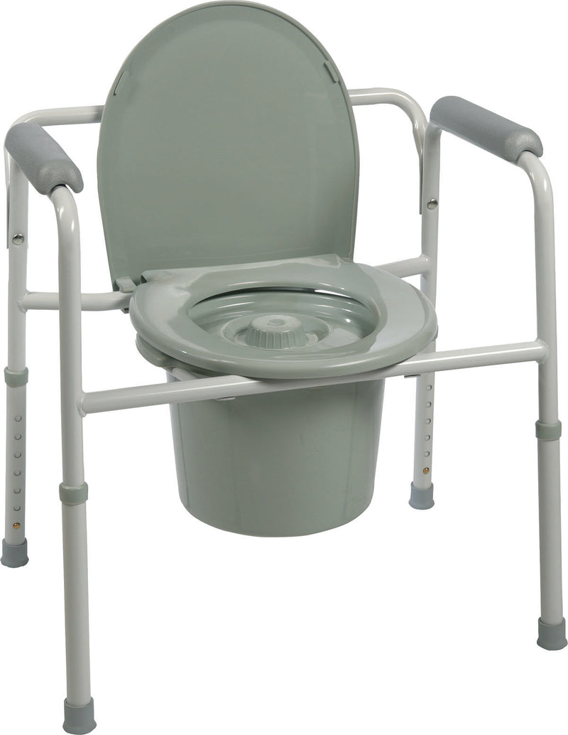 Three-in-One Steel Commode with Plastic Armrests