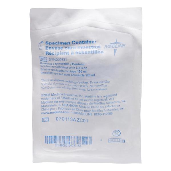 Medline Indus Specimen Container 4oz Silicone Sterile 100/Ca - Hosp Div - DYND30331