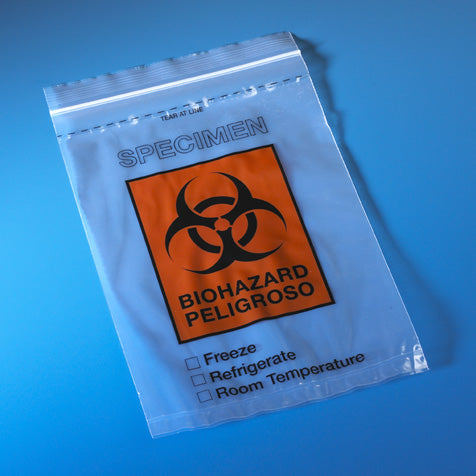 Globe Scientific Bag, Biohazard Specimen Transport, 6" x 9", Ziplock with Document Pouch	- GS-4919