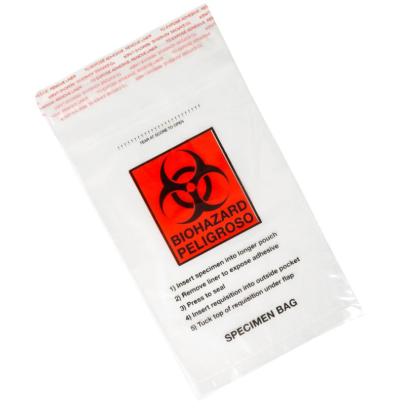 Globe Scientific Specimen Transport Bags - Glue Closure, 6 x 9" with Document Pouch - GS-4921
