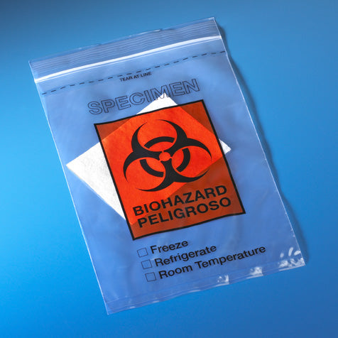 Globe Scientific Bag, Biohazard Specimen Transport, 6" x 9", Ziplock with Score Line, Document Pouch and Absorbent Pad GS-4922
