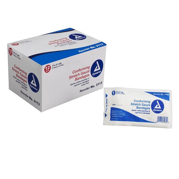 Dynarex Corporation Bandage 3"x4.1yd Gauze Polyester Sterile 12/Bx, 8 BX/CA - 3113