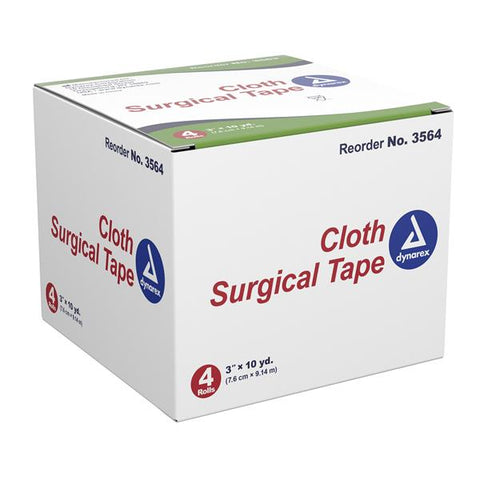 Dynarex Corporation Tape Surgical Cloth 3"x10yd Adhesive White 4/Bx, 12 BX/CA - 3564