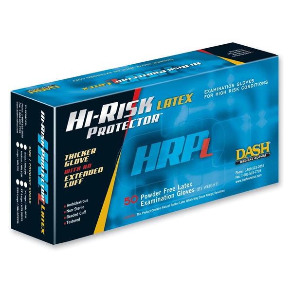 Dash Medical Gloves Inc Gloves Exam Hi-Risk Protector Powder-Free Latex Large Non-Sterile Natural 50/Bx, 10 BX/CA - HRL50L