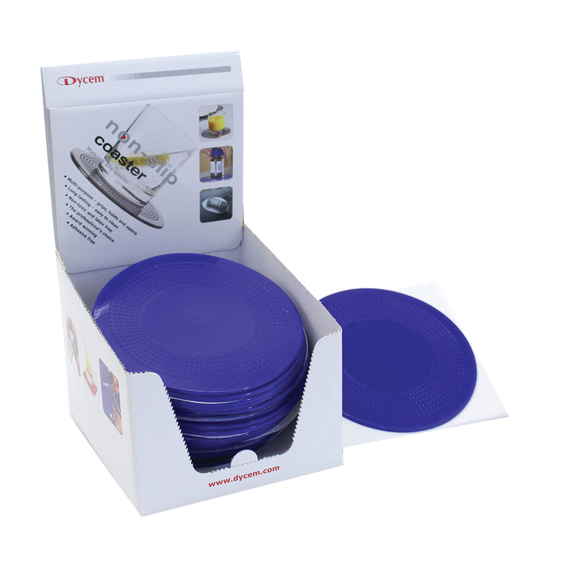 Dycem 5.5" round table mat display, 25/dispenser, blue