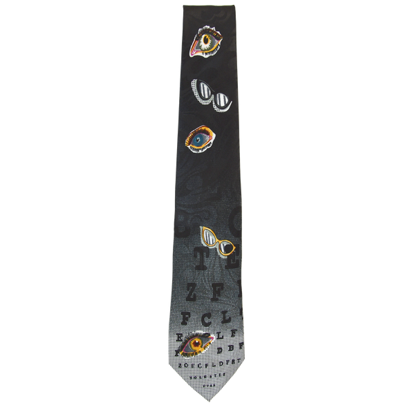 BLACK AND SILVER SNELLEN LETTER NECKTIE