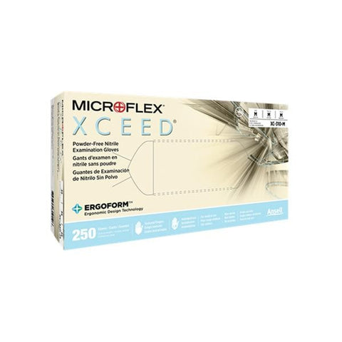 Microflex Inc Gloves Exam Xceed Powder-Free Nitrile Latex-Free 9.5 in X-Small Blue 250/Bx, 10 BX/CA - XC-310-XS