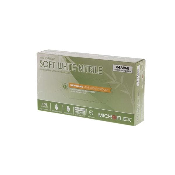 Microflex Inc Gloves Exam Soft White Powder-Free Nitrile Latex-Free 9.5 in XL White 100/Bx, 10 BX/CA - TQ-601-XL