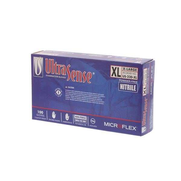 Microflex Inc Gloves Exam UltraSense Powder-Free Nitrile Latex-Free 9.5 in X-Large Blue 100/Bx, 10 BX/CA - US-220-XL