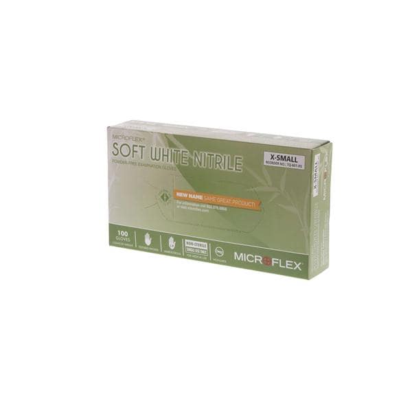 Microflex Inc Gloves Exam Soft White Powder-Free Nitrile Latex-Free 9.5 in XS White 100/Bx, 10 BX/CA - TQ-601-XS