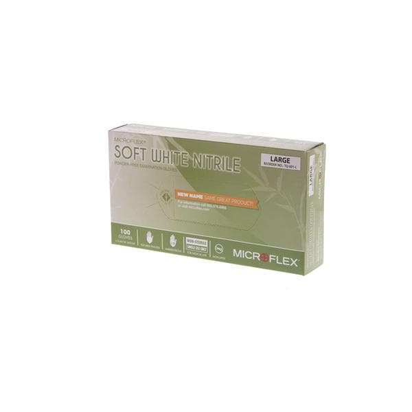 Microflex Inc Gloves Exam Soft White Powder-Free Nitrile Latex-Free 9.5 in Large White 100/Bx, 10 BX/CA - TQ-601-L
