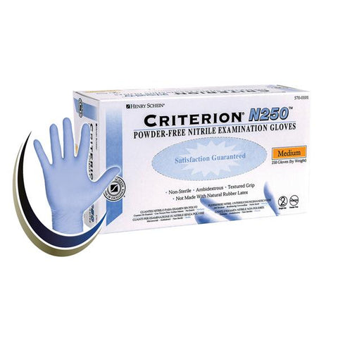 Henry Schein Inc. Gloves Exam Criterion N250 Powder-Free Nitrile Latex-Free Medium 250/Bx, 10 BX/CA - 5700101