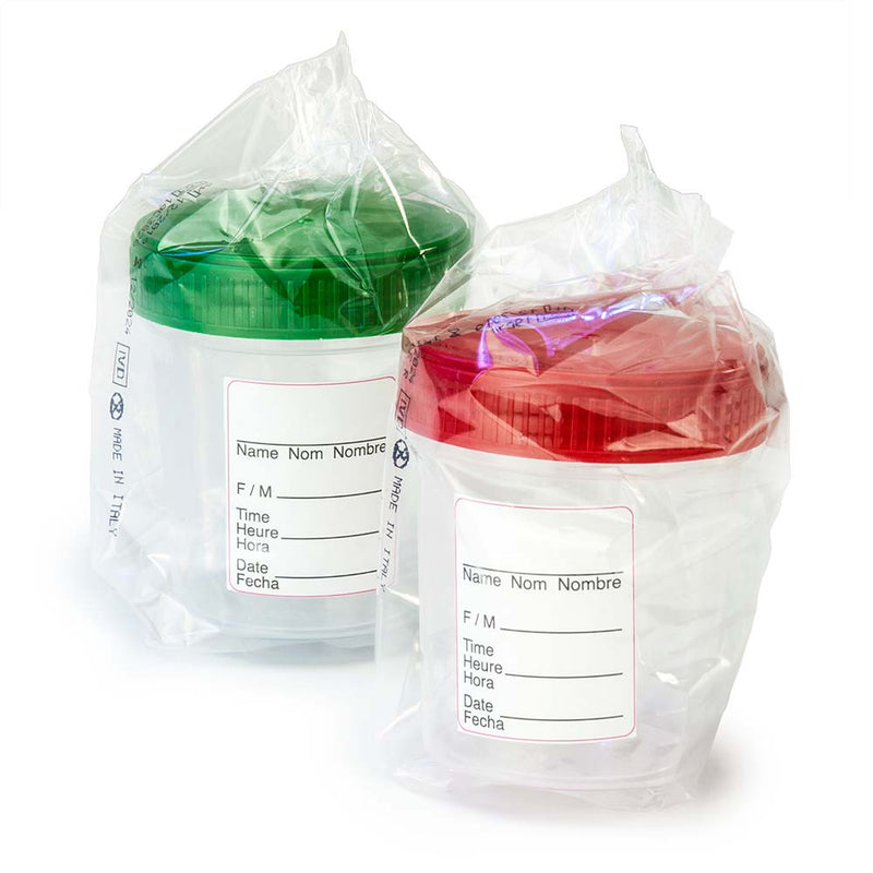 Globe Scientific Specimen Container, 4oz, with Full Turn Green Attached Screwcap, ID Label, PP, Graduated, Cleanroon ISO8 Sterile, Individually Wrapped