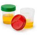 Globe Scientific Specimen Container, 4oz, with Full Turn Green and Red Separate Screwcap, Frosted Writing Area, Non-Sterile, PP, Graduated