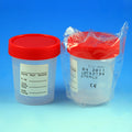 Globe Scientific Specimen Container, 4oz, with 1 of 4-Turn Red Screwcap and Tri-Lingual ID Label, STERILE, PP, Individually Wrapped, Graduated