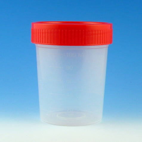 Globe Scientific Specimen Container, 4oz, with Separate 1/4-Turn Red Screwcap, Non-Sterile, PP, Graduated, Bulk