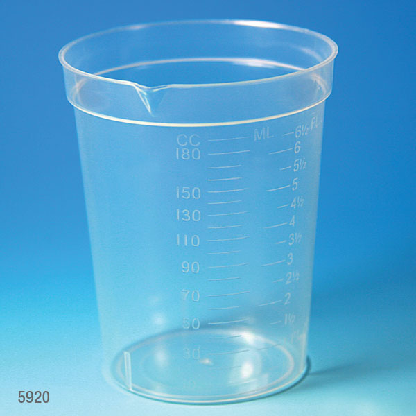 Globe Scientific Specimen Container, 6.5oz, with Pour Spout, PP, Graduated - GS-5920
