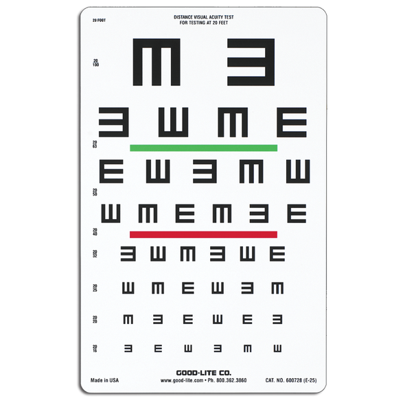 TUMBLING E WIDE-SPACED DISTANCE CHART