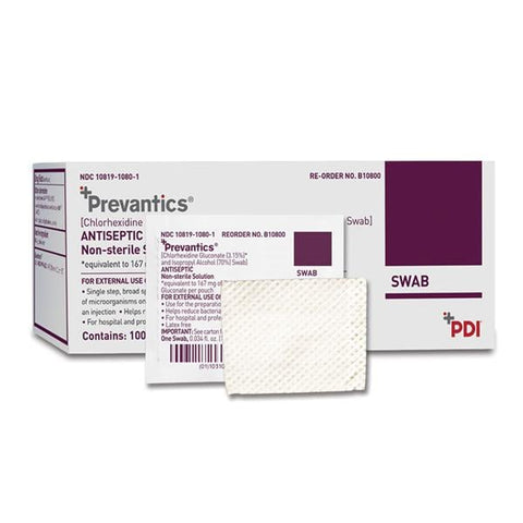 PDI Professional Disposables Pad Swab Prevantics CHG 3.15%/Isopropanol 70% 1-3/16x3-3/16" 1mL 100/Bx, 10 BX/CA - B10800