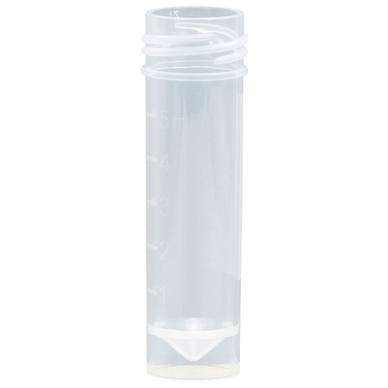 Globe Scientific Transport Tube, 5mL, No Cap, PP, Conical Bottom, Self-Standing, Molded Graduations - GS-6101-TUBE