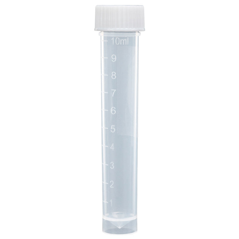 Globe Scientific Transport Tube, 10mL, with Attached White Screw Cap, STERILE, PP, Conical Bottom, Self-Standing, Molded Graduations, 25 of Bag, 20 Bags of Case - GS-6102S