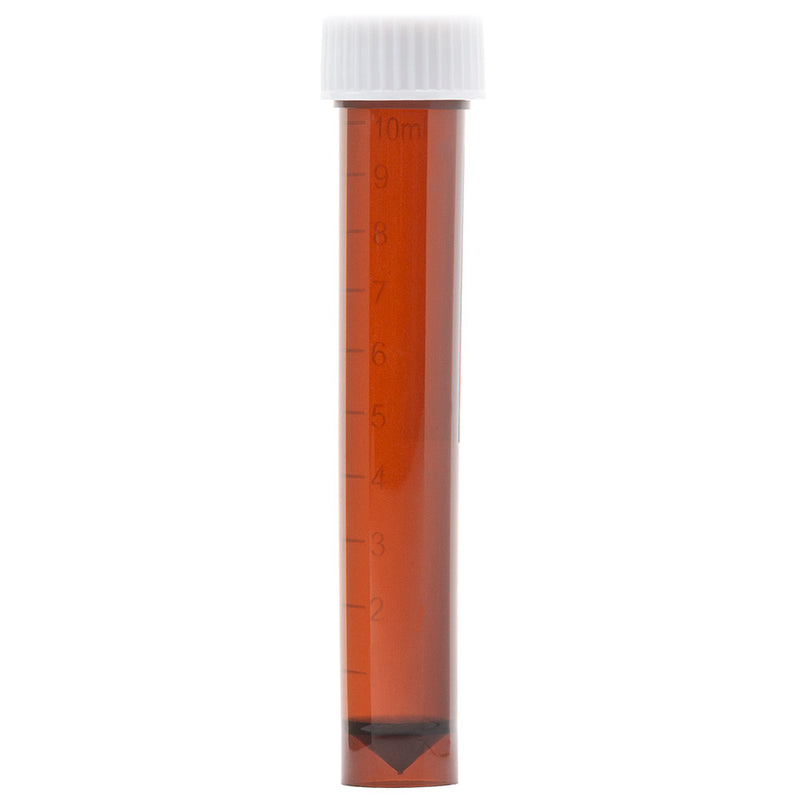 Globe Scientific Transport Tube, 10mL, with Separate Screw Cap, AMBER, PP, Conical Bottom, Self-Standing, Molded Graduations - GS-6102AM