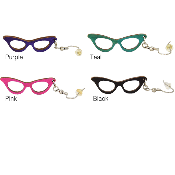 CAT EYE GLASSES EARRINGS - WOODEN