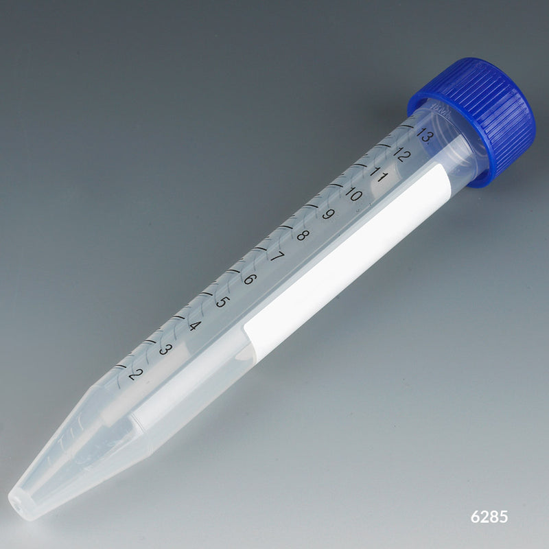 Globe Scientific Centrifuge Tube, 15mL, Separate Blue Flat Top Screw Cap, PP, Printed Graduations