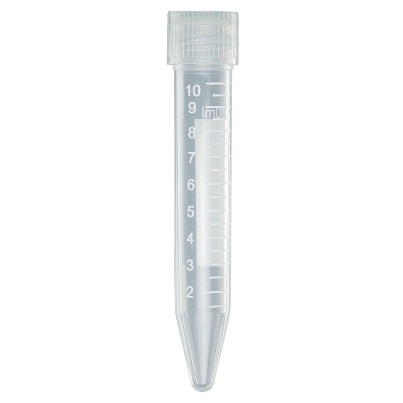 Globe Scientific Centrifuge Tube, 10mL, with Separate Natural Screw Cap, PP, Printed Graduations, 500 of bag, 2 Bags of Case - GS-6292