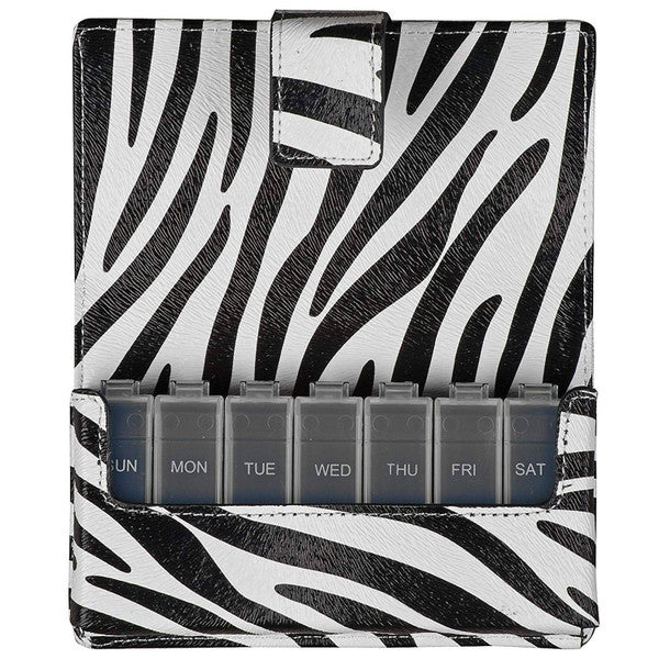 HealthSmart Fashion Travel Pill Case 7 Day Pill Planner Organizer, Zebra - 640-8224-0002
