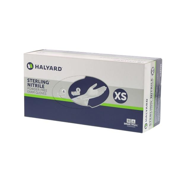 O & M Halyard Gloves Exam Sterling PF Nitrile Latex-Free 9.5 in XS Sterling Silver 200/Bx, 10 BX/CA - 50705