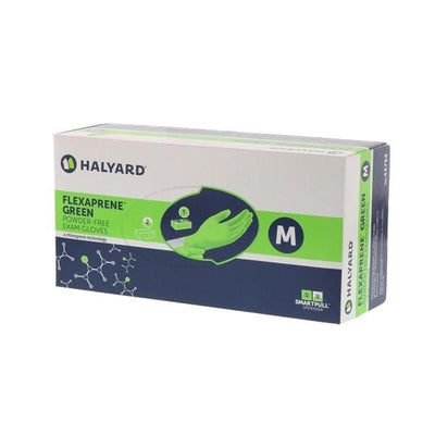 O & M Halyard Gloves Chloroprene Flexaprene Green Latex-Free PF Medium NS Green 200/Bx, 10 BX/CA - 44794
