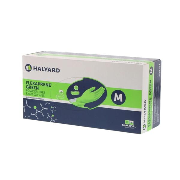 O & M Halyard Gloves Chloroprene Flexaprene Green Latex-Free PF Medium NS Green 200/Bx, 10 BX/CA - 44794