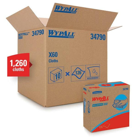 Kimberly Clark Professional Wipes Professional Wypall X60 Hydroknit 9.1 in x 16.8 in White 126/Bx, 10 BX/CA - 34790