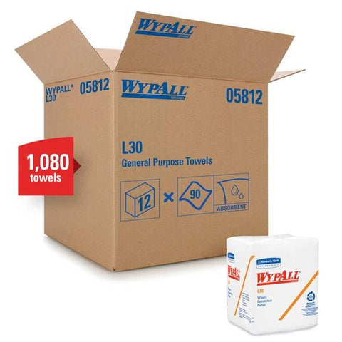 Kimberly Clark Professional Wipes WypAll L30 Crepe 12.5 in x 13 in White 1080/Ca - 5812