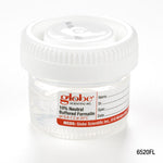 Globe Scientific Pre-Filled Click Close Container: 20mL (0.67oz), PP, Filled with 10mL of 10% Neutral Buffered Formalin, Attached Hazard Label, 24 of CariPak, 4 CariPaks  of Case