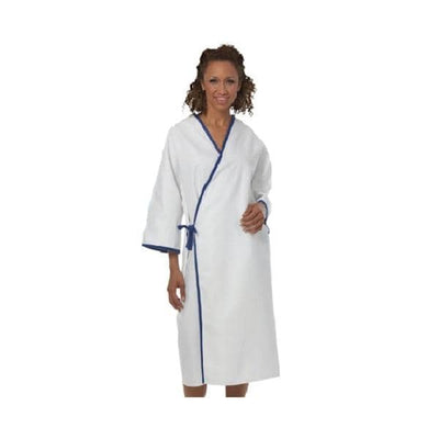 Fashion Seal Gown Patient Polyester / Cotton Sheeting One Size Unisex Wht/Blu Overlap Adlt Each - 627-NS