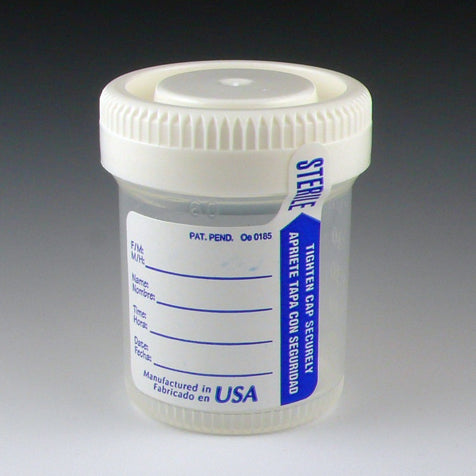 Globe Scientific Container: Tite-Rite, 60mL (2oz), PP, STERILE, Attached White Screw Cap, ID Label with Tab Seal, Graduated - GS-6523
