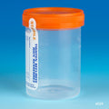 Globe Scientific Container: Tite-Rite, 120mL (4oz), PP, STERILE, Attached Orange Screw Cap, ID Label, Graduated, Individually Wrapped - GS-6529