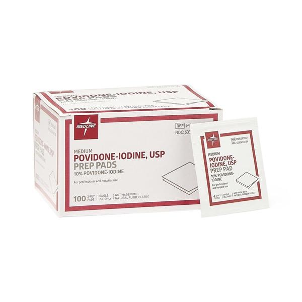Medline Industries Inc Pad Prep PVP Iodine Medium 100/Bx, 10 BX/CA - MDS093917
