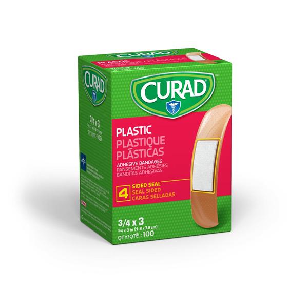Medline Industries Inc Bandage Strips Plastic Curad 3/4x3" Flexible Flesh LF 100/Bx, 12 BX/CA - NON25500