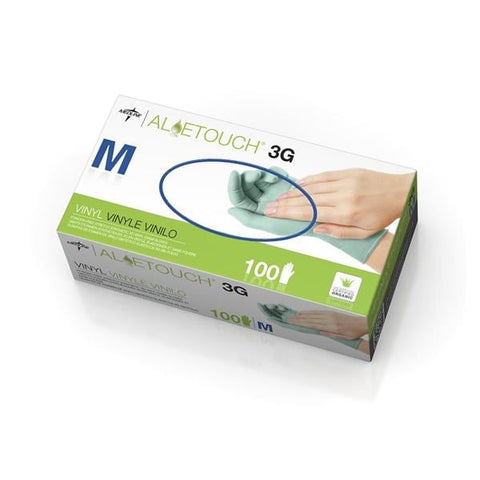 Medline Industries Inc Gloves Exam AloeTouch 3G Powder-Free Vinyl Latex-Free Medium Green 100/Bx, 10 BX/CA - MDS195175
