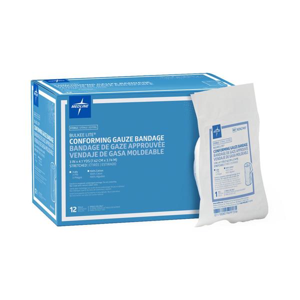 Medline Industries Inc Bandage Bulkee Lite 3"x4.1yd Gauze Cotton Roll LF Sterile 12/Bx, 12 BX/CA - NON27497