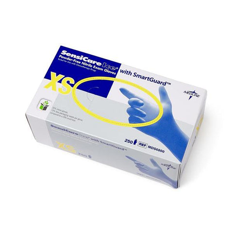 Medline Industries Inc Gloves Exam SensiCare Ice PF Nitrile Latex-Free 9.5 in XS Violet Blue 250/Bx, 10 BX/CA - MDS6800