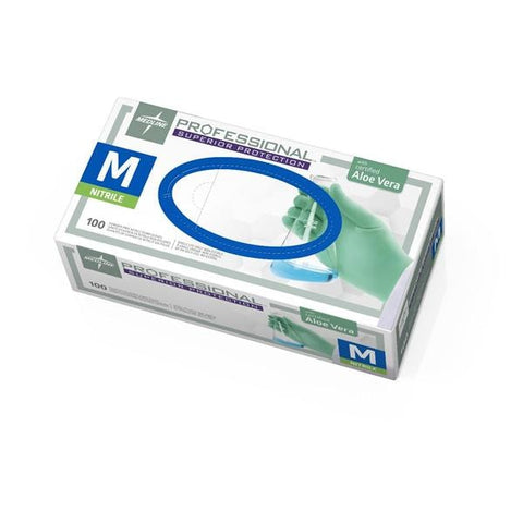 Medline Industries Inc Gloves Exam Professional Powder-Free Nitrile Latex-Free 9.5 in Md Green 100/Bx, 10 BX/CA - PRO31762